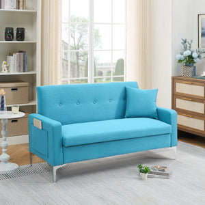 English Elm 57-inch Velvet Double Sofa with Built-In Storage, Solid Wood Frame, Silver Legs, 350lb Capacity and Modern Compact Design Blue W3356P346853