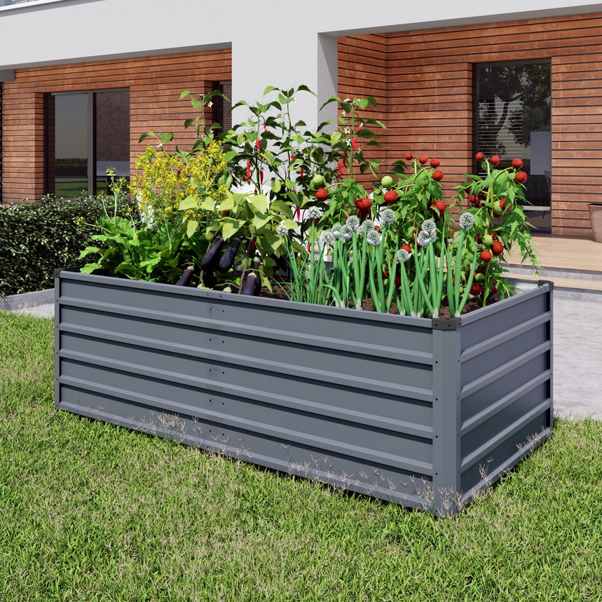 English Elm 6x3x1ft Galvanized Steel Raised Garden Bed Rust Proof Outdoor Planter for Vegetables W3213P464150