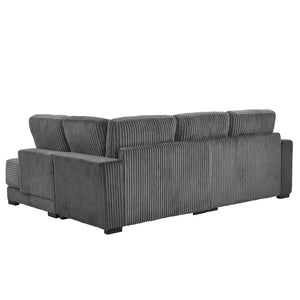 English Elm 93" Sectional Sofa L-Shaped Upholstered Corduroy 3-Seater with Reversible Chaise, Solid Wood Frame, Plush Coil-Foam Cushions Grey W1097S00222