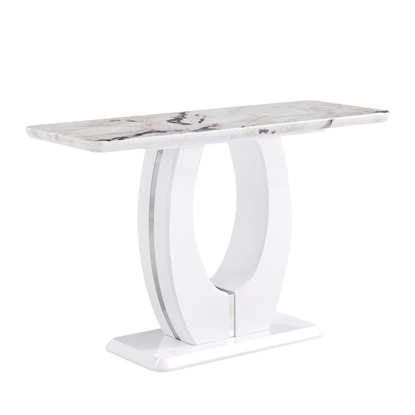 English Elm Modern Glossy White Rectangular Counter Bar Table 47.24"x18.11"x29.52" — Durable MDF, Easy Assembly, Multiuse Decor W1151S00487