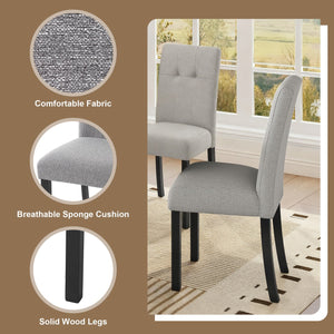 English Elm 4 Piece Modern Tufted Dining Chair Set with Rustic Linen Upholstery, Black Rubber Wood Legs, Durable Comfort and 250 lb Capacity Gray N752P317334E