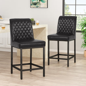 Christopher Knight Home® - Noble House - Osgood Contemporary Diamond Stitch Counter Stools, Midnight Black and Black - Set of 2