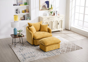 English Elm 360° 360 Swivel Oversized Chenille Armchair with Pocket Spring Seat and Three Throw Pillows Yellow W1361S00048