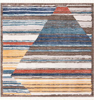 Unique Loom Aramis Zoe Machine Made Tribal Rug Multi, Blue/Ivory/Light Blue/Light Brown/Yellow/Rust Red 10' 0" x 10' 0"