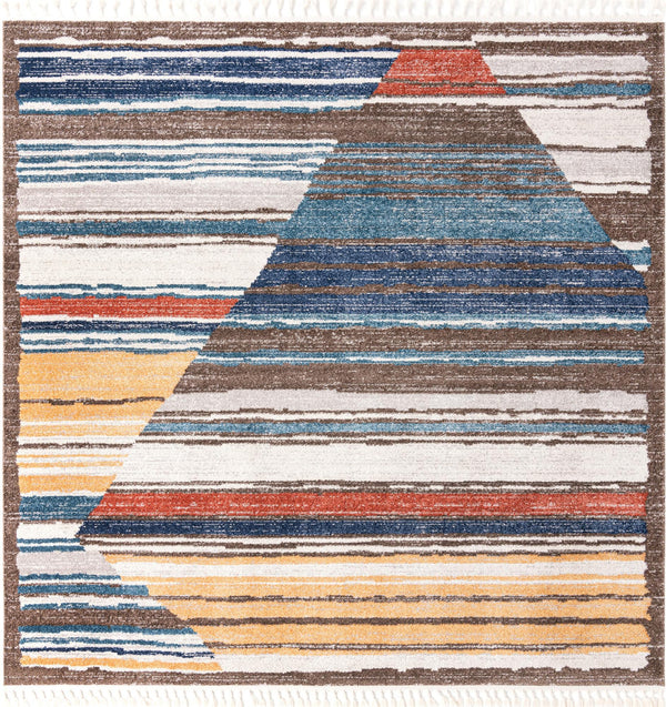 Unique Loom Aramis Zoe Machine Made Tribal Rug Multi, Blue/Ivory/Light Blue/Light Brown/Yellow/Rust Red 10' 0" x 10' 0"