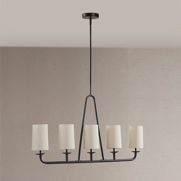 JLA Home INK+IVY - 5-Light Serenitie Linear Chandelier in Oil-Rubbed Bronze with Tapered Drum Shades, Adjustable Height, Farmhouse Elegance II150-0149