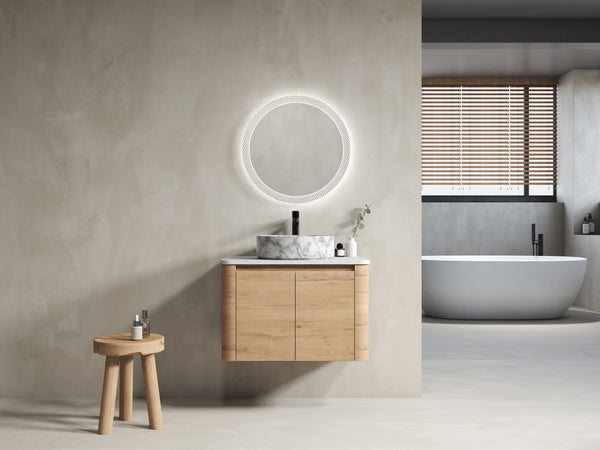 English Elm 30'' Wall-Mounted Bathroom Vanity With Elegant Ceramic Art Sink, Soft-Close Doors & Space-Saving Design W999S00390