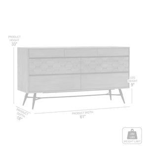 English Elm Makena Six Drawer Acacia Wood Dresser with Honeycomb Relief Sculpted Gray Finish B2736P464858