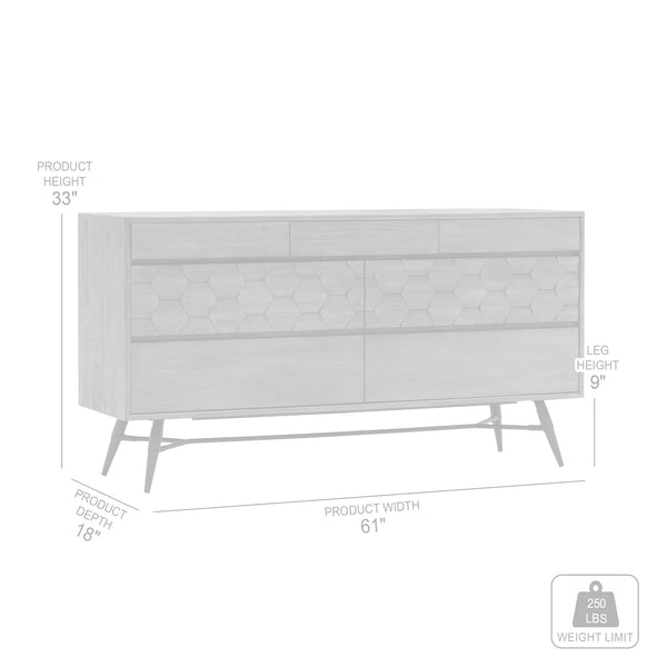 English Elm Makena Six Drawer Acacia Wood Dresser with Honeycomb Relief Sculpted Gray Finish B2736P464858