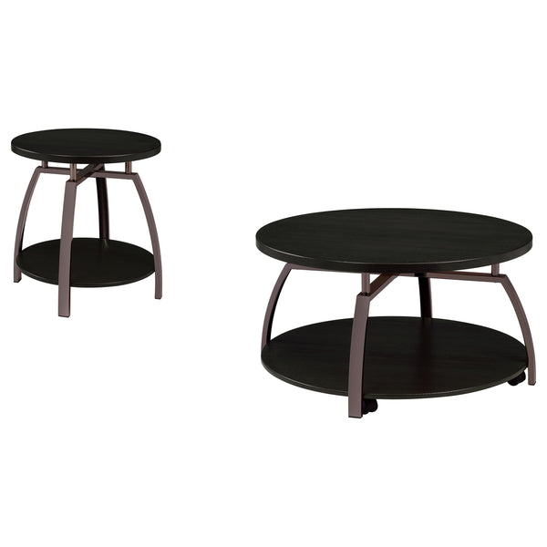 English Elm Starrett Dark Charcoal 2-Piece Round Coffee & End Table Set with Casters, Curved Metal Geometric Design B062S01303