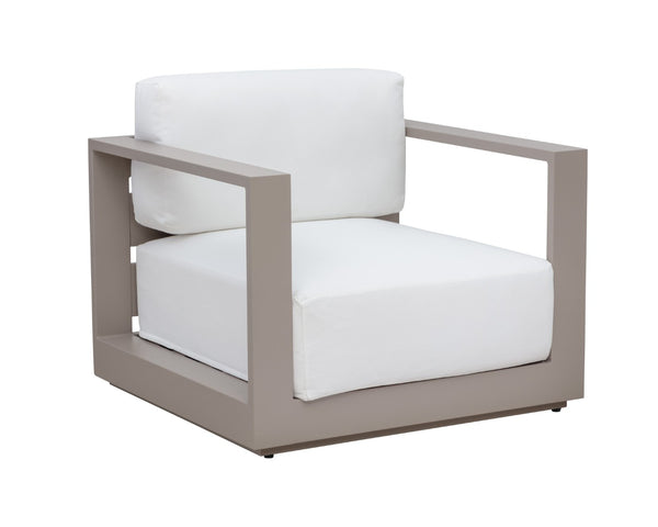 Sunpan TAVIRA Armchair - Modern Greige Aluminum Frame with Stinson White Fabric for Outdoor Comfort & Style 110478V