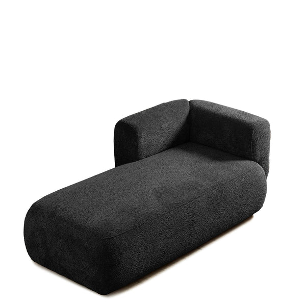 English Elm Upholstered Boucle Chaise Lounge with Wood Legs Vintage Mod Style for Living Room W5515P437374