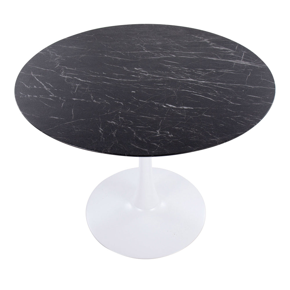 English Elm Modern Round Pedestal Dining Table with Marble Veneer Top and White Metal Base B202S01129