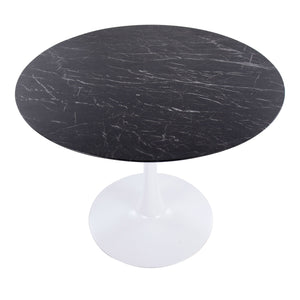 English Elm Modern Round Pedestal Dining Table with Marble Veneer Top and White Metal Base B202S01129