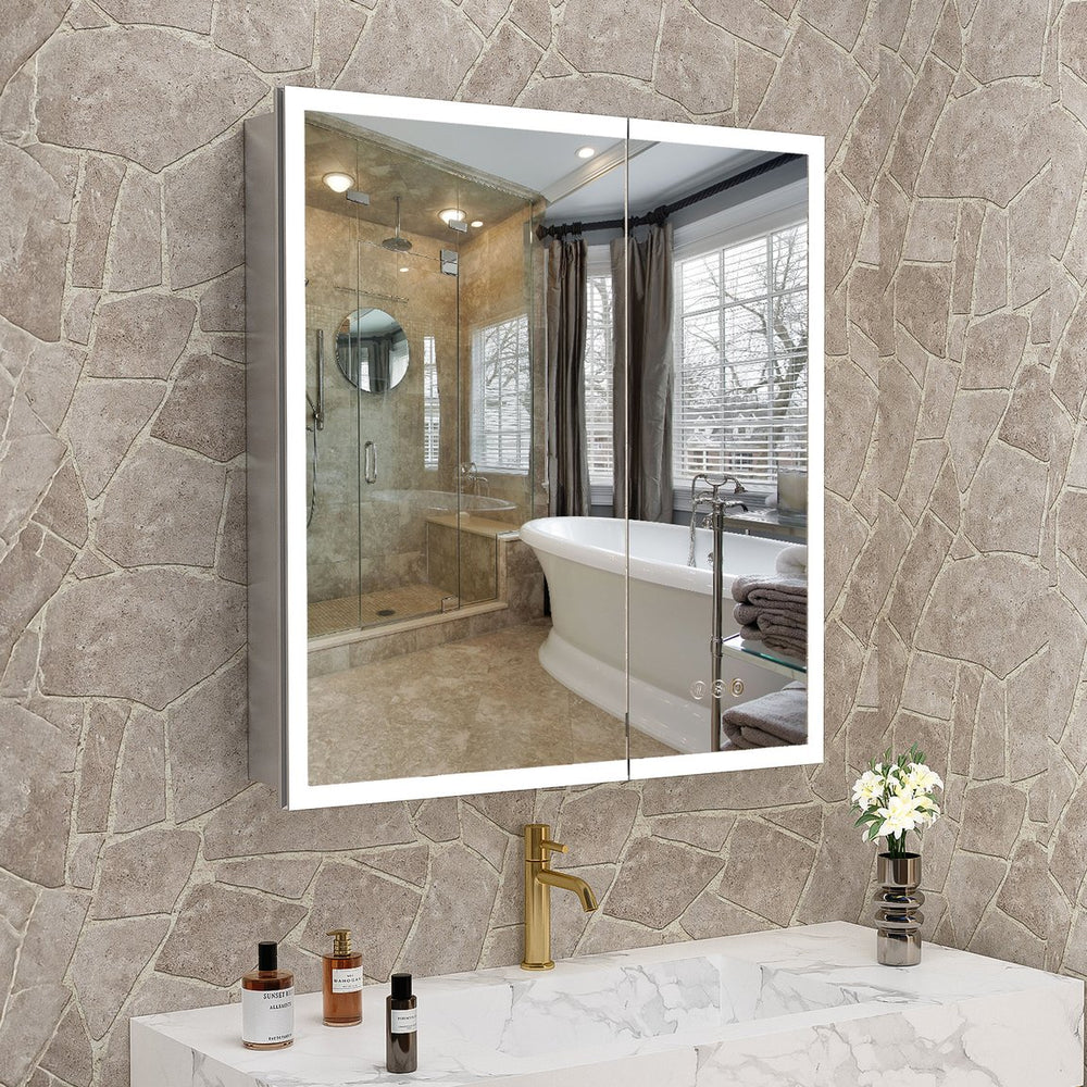 English Elm Led Lighted Medicine Cabinet With Anti-Fog Mirror, 3 Color Temp, Recessed Or Wall Mount Design W3735P377046