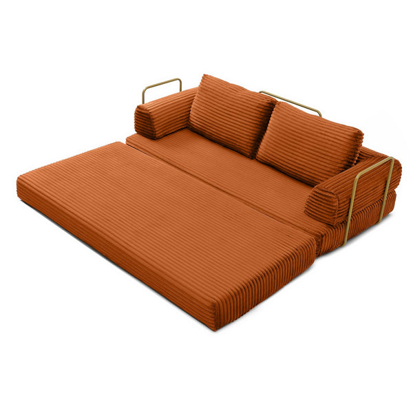 English Elm Convertible Floor Sofa Futon with Corduroy Upholstery for Living Room Lounging and Sleeping Orange W1117P434732