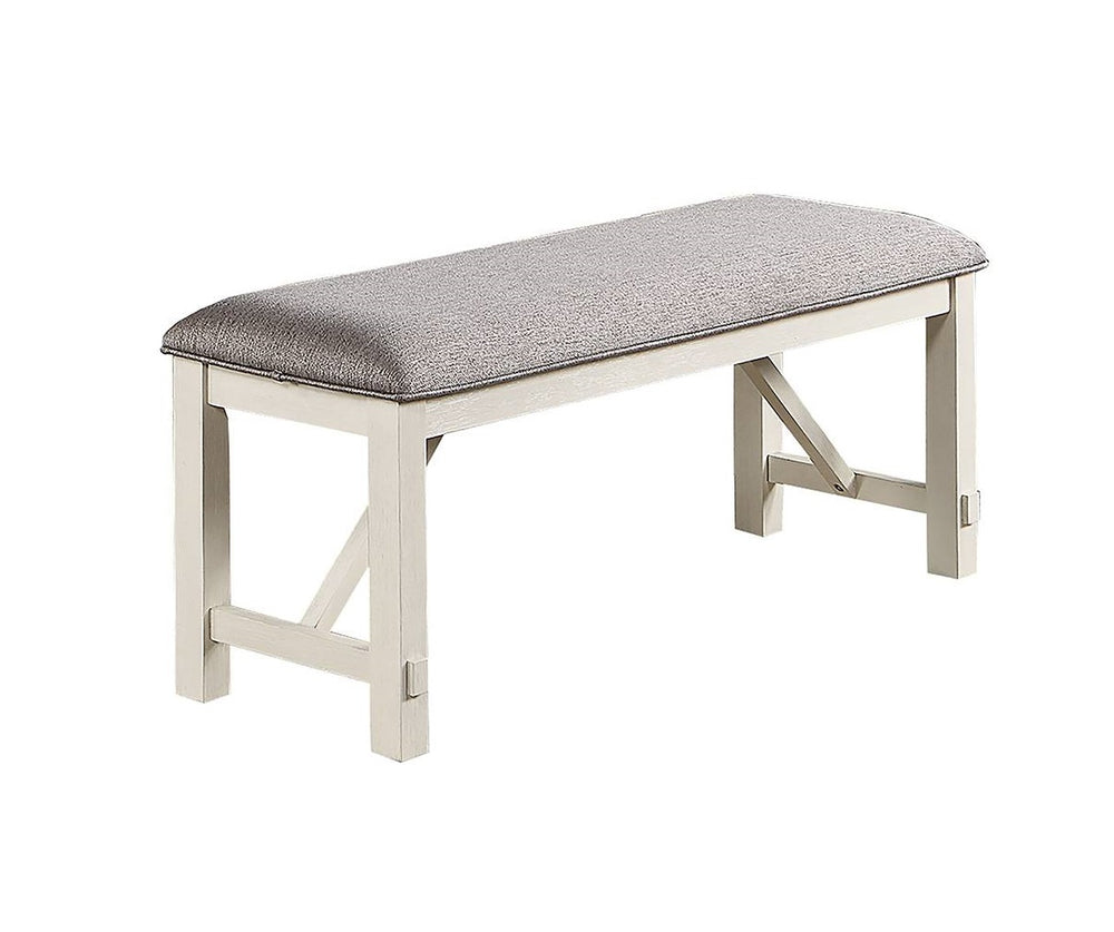 English Elm Dining Gray Wood Bench with Gray Upholstered Cushion Seat 50" x16" Farmhouse White Trim Comfort B01163921