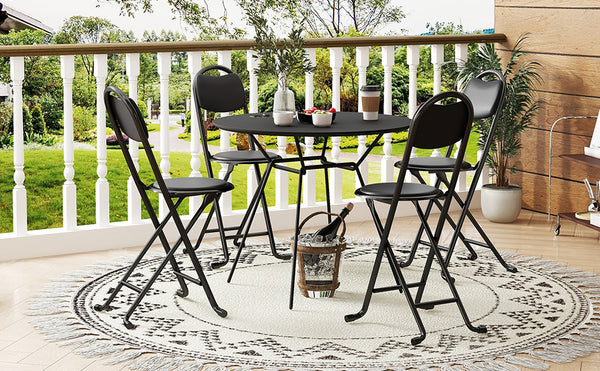 English Elm 4pcs Folding Stool with Back Cushioned PU Seats, Lightweight Portable Folding Chairs for Indoor Outdoor W2580P314329