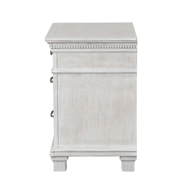 English Elm Transitional 3 Drawer Nightstand Dentil Molding Dovetail Elm Veneer Weathered Gray B2741P435891
