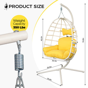 English Elm Egg Hanging Chair with Stand Pe Rattan Swing Seat Washable Cushion Patio Bedroom T5880P497428