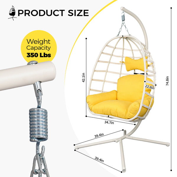 English Elm Egg Hanging Chair with Stand Pe Rattan Swing Seat Washable Cushion Patio Bedroom T5880P497428