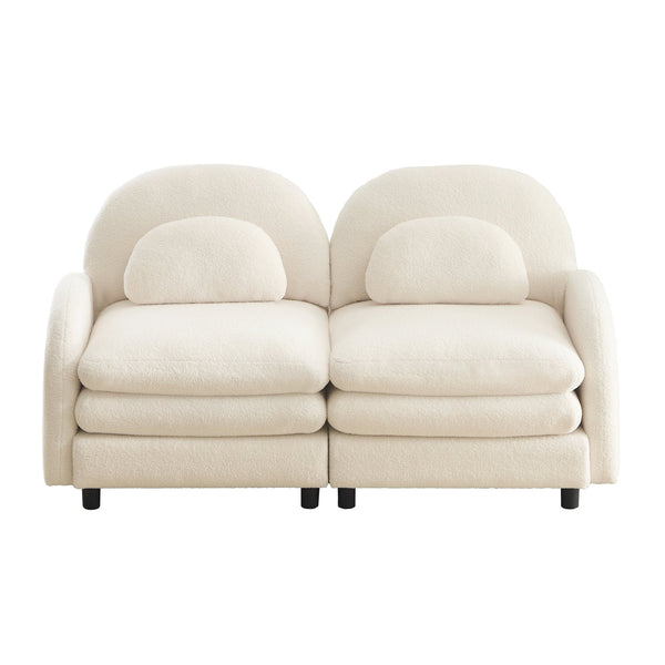 English Elm Teddy Fleece Curved Loveseat Modular Two Seater Sofa with Cloud Soft Double Layer Cushions Beige White W5656S00073