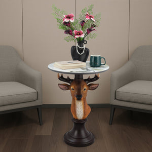 English Elm Horse Head Sculpted Resin End Table with Faux Marble Top for Bold Living Rooms W5398P454677