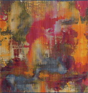 Unique Loom Outdoor Modern Azera Machine Made Abstract Rug Multi, Blue/Brown/Cream/Gold/Green/Navy Blue/Red/Orange 5' 4" x 6' 1"