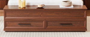 English Elm Queen Storage Bed with Geometric 3d Headboard Four Drawers and Walnut Finish W1820S00045