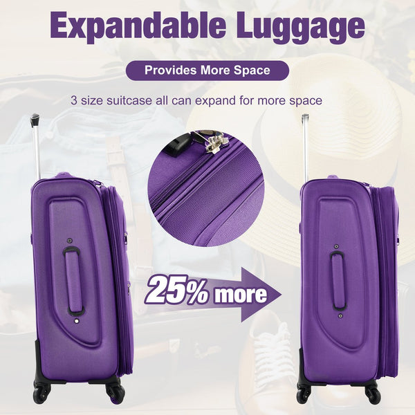 English Elm Softside Expandable Spinner Luggage Set with Tsa Lock Duffel Polyester Travel Purple N732P201004I