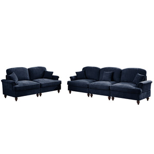 English Elm Classic 2-Piece Modular Sofa Set - Elegant Chenille Couch With Ruffled Skirts & Flared Arms, Blue W3041S00258