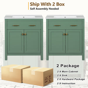 English Elm 60" Modern Bathroom Vanity Set with Double Ceramic Sinks, Soft-Close Doors, Flip Drawer & Storage Green N729P000002F
