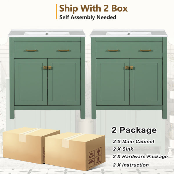 English Elm 60" Modern Bathroom Vanity Set with Double Ceramic Sinks, Soft-Close Doors, Flip Drawer & Storage Green N729P000002F