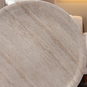 English Elm Light Travertine Look Magnesium Oxide Round Drum Table Waterproof Indoor Outdoor W5351P456942