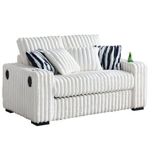 English Elm 61.42Inch Square Arm Loveseat With Ottoman Upholstered Velvet, Bluetooth Speaker, Wireless Charger, USB Ports, Cup Holder, Cozy Channeling Design Beige W579S00019