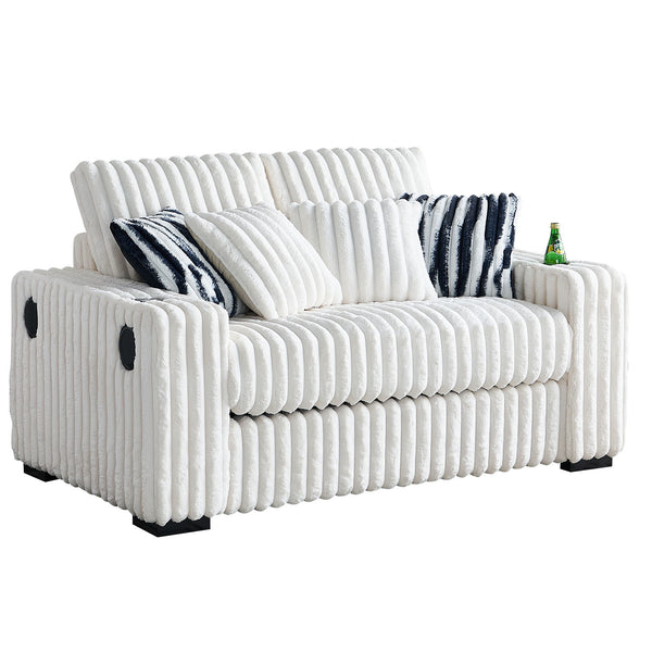 English Elm 61.42Inch Square Arm Loveseat With Ottoman Upholstered Velvet, Bluetooth Speaker, Wireless Charger, USB Ports, Cup Holder, Cozy Channeling Design Beige W579S00019