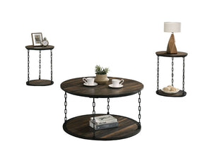 English Elm Rustic 3pc Table Set with Wrought Metal Abstract Side Panels Engineered Wood Tops Durable Charm Dark Brown 42 L x 37 W x 6 H B2741P392071