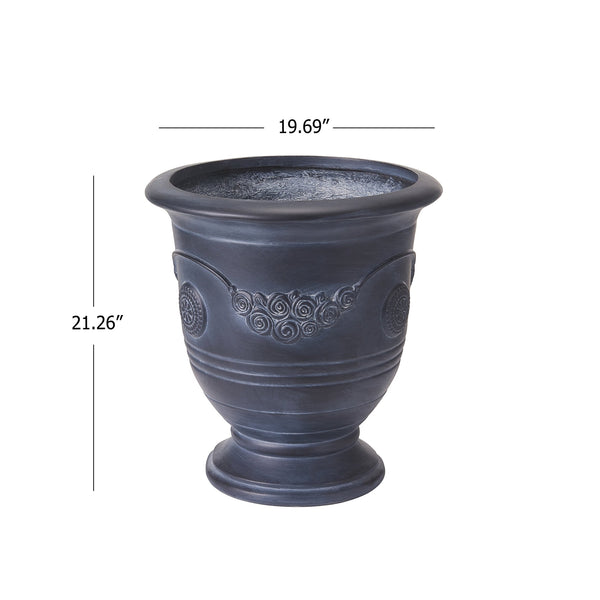 English Elm Mgo Handcrafted Urn Planter Classical Garden Accent Weathered Fiberglass Composite Outdoor Antique Black N772P411998A