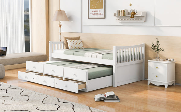 English Elm Daybed Twin Frame with Pull Out Trundle and Three Storage Drawers for Kids Rooms White LP100241AAK