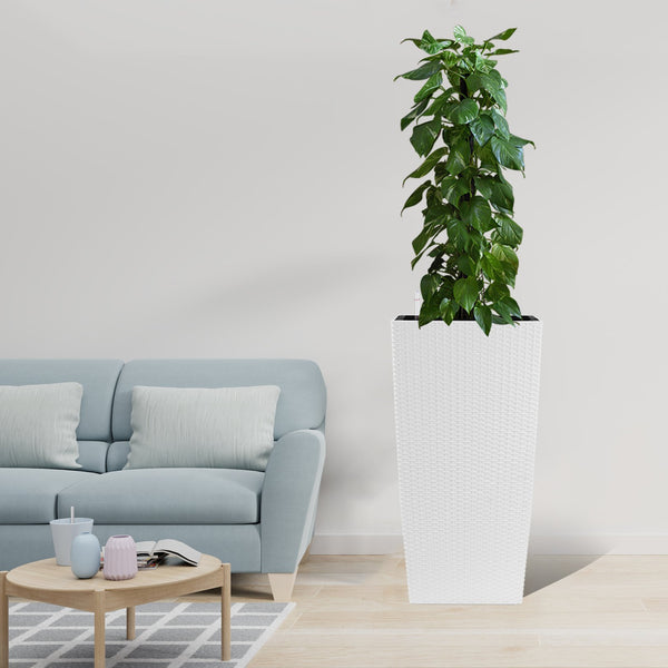 English Elm 30 Inch Tall Faux Rattan Planter Self Watering Outdoor Indoor Patio Garden Pot White W3213P325513