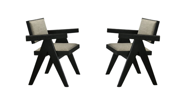 English Elm Contemporary Upholstered Dining Arm Chairs Set of 2 with Trestle Base, Foam Cushion, Plank Arms Black 31 L x 22.5 W x 12.5 H B011P286741
