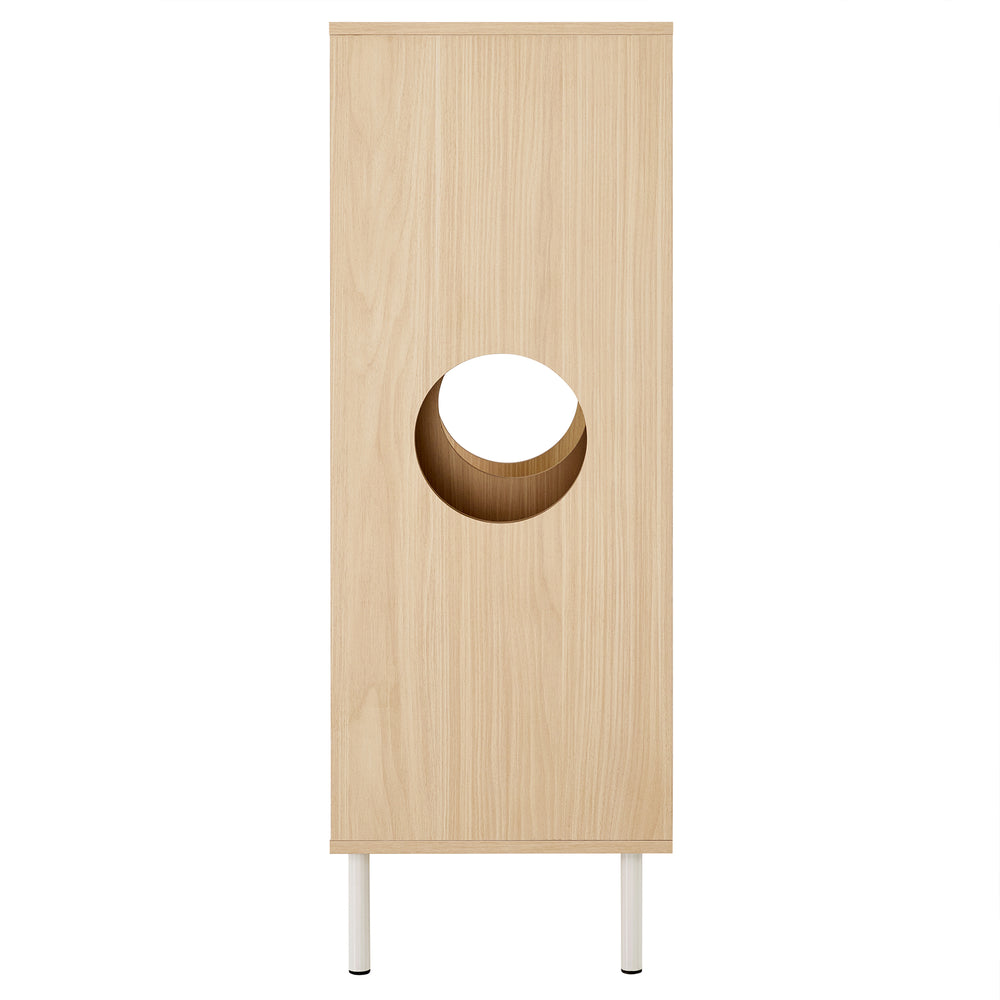 English Elm 2 Modern Cat Tree & Side Cabinet with Litter Box Enclosure, Stylish Wood Bookcase with Hidden Storage, Natural/Grey Elegance N843P254701N