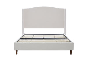 English Elm Hannah Tall 54" Upholstered Wingback Queen Bed with Textured Ivory Chenille, Walnut Feet, No Box Spring Needed B083P227902