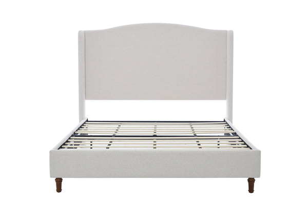 English Elm Hannah Tall 54" Upholstered Wingback Queen Bed with Textured Ivory Chenille, Walnut Feet, No Box Spring Needed B083P227902