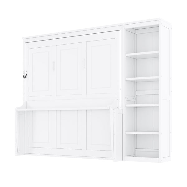 English Elm Queen Size Murphy Bed With Integrated Desk & Bookshelf - Space-Saving Elegance For Modern Living N7090004016K-GIGA