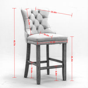 English Elm Contemporary Velvet Upholstered Barstools with Button Tufting, Solid Wood Frame, High-Rebound Foam Seating Gold W1143P177583