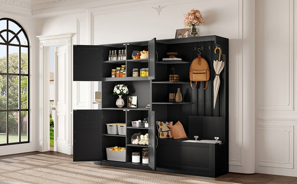 English Elm Multifunctional Hall Cabinet With 4 Hooks - Smart Split Design For Living Room, Kitchen & Hallway Storage W1580S00186-GIGA