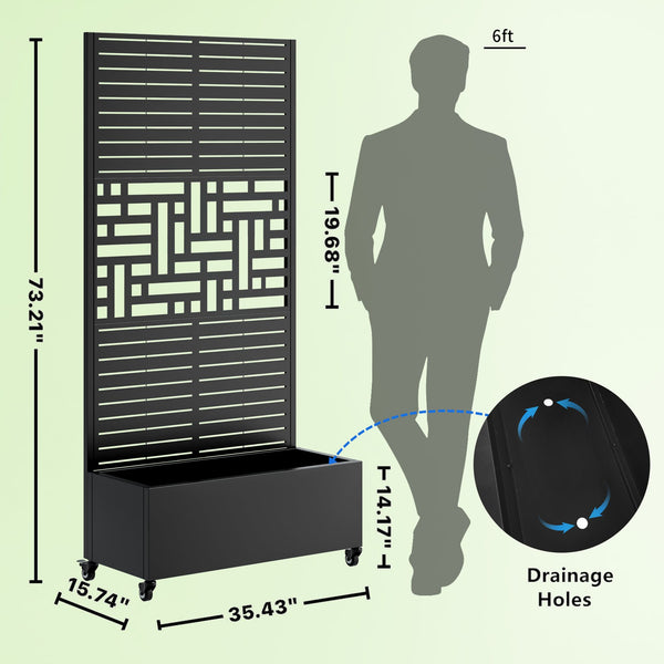 English Elm Metal Planter Box With Trellis & Privacy Screen – Versatile Raised Garden Bed On Wheels For Climbing Plants W347P399106