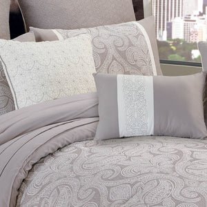 English Elm Winthrop 9-Piece Queen Comforter Set – Elegant Grey Jacquard Bedding Ensemble With Decorative Pillows B340P340581-GIGA