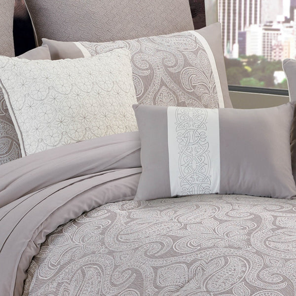 English Elm Winthrop 9-Piece Queen Comforter Set – Elegant Grey Jacquard Bedding Ensemble With Decorative Pillows B340P340581-GIGA